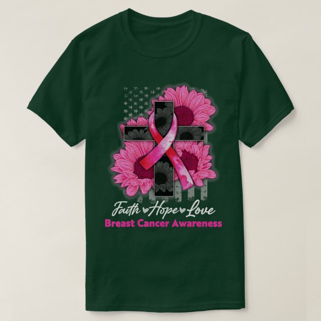 Faith Hope Kärlek Solros Rosa Breast Cancer Medvet T Shirt (Design framsida)