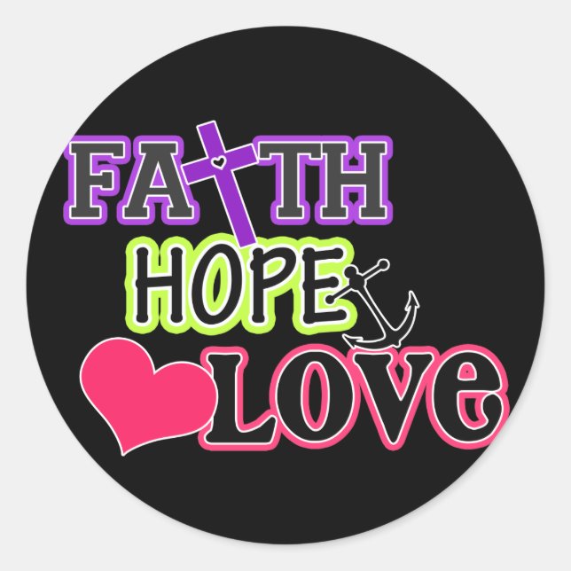 Faith Hope Kärlek (svart) Runt Klistermärke (Framsida)