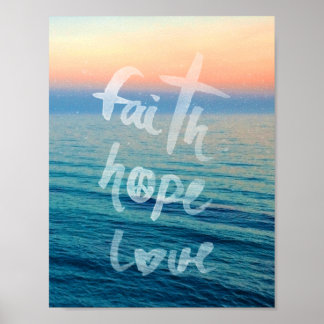 Faith Hope Kärlek Typography Ocean Sunset Poster