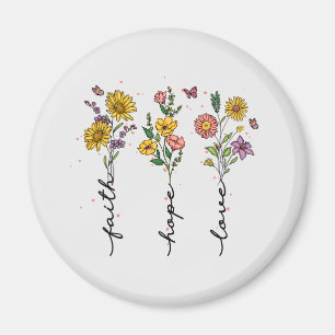 Faith, Hope, Kärlek - Vibrant Blommigt Inspiration Magnet