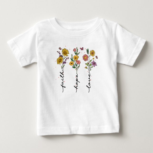 Faith, Hope, Kärlek - Vibrant Blommigt Inspiration T Shirt (Framsida)