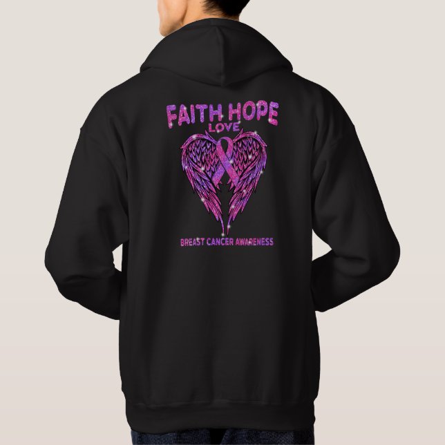 Faith Hope Kärlek Vingar Breast Cancer Awareness Hoodie (Baksida)