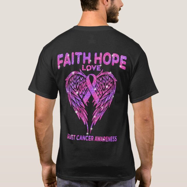 Faith Hope Kärlek Vingar Breast Cancer Awareness T Shirt (Baksida)
