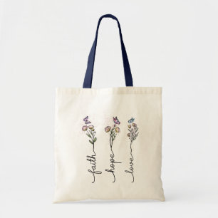 Faith hope kärlek Wildblomcitat Tygkasse