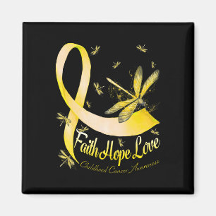 Faith Hope Love Barncancer Medvetenhet Trollslända Magnet