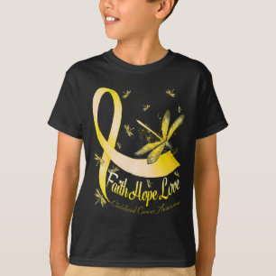 Faith Hope Love Barncancer Medvetenhet Trollslända T Shirt