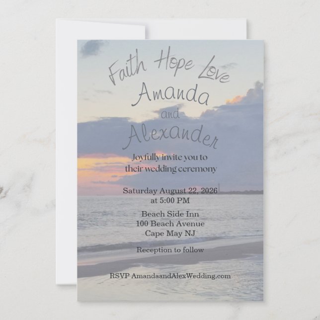 Faith Hope Love Beach Photo Wedding Invitation Inbjudningar (Framsida)