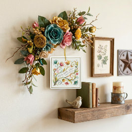Faith Hope Love blommig Julgransprydnad Keramik