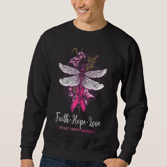 Faith hope love breast cancer awareness dragonfly lång ärmad tröja (Framsida)