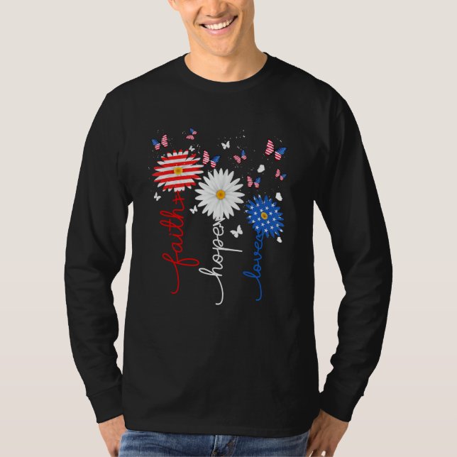 Faith Hope Love Butterfly Daisy 4th Of July Christ T Shirt (Framsida)
