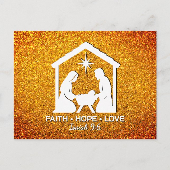 FAITH HOPE LOVE Glitter Christian Christmas Helg Vykort (Framsida)