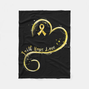 Faith Hope Love Gul Band Childhood Cancer Medveten Fleecefilt