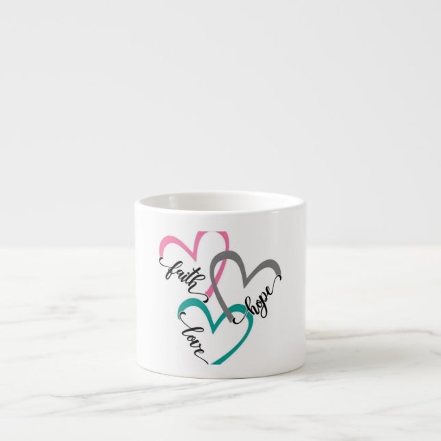 Faith Hope Love Hjärtan Mugg Espressomugg (Framsidan)