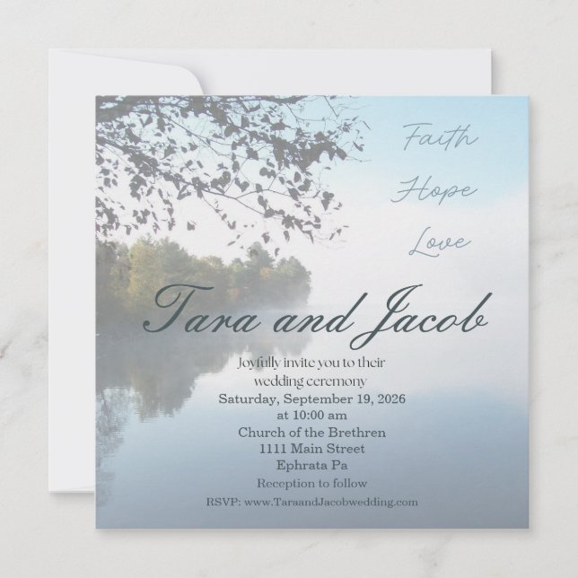 Faith, Hope, Love lake photo wedding invitation Inbjudningar (Framsida)