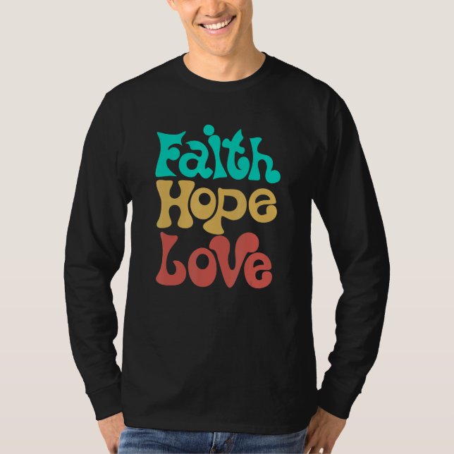Faith Hope Love Retro Hippie Hippy Christian Women T Shirt (Framsida)