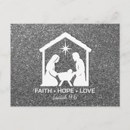 FAITH HOPE LOVE Silver Glitter Christian Christmas Helg Vykort