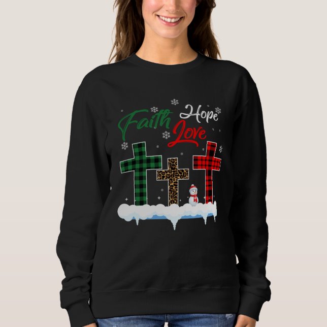 Faith Hope Love Snowman  Christian Xmas T Shirt (Framsida)