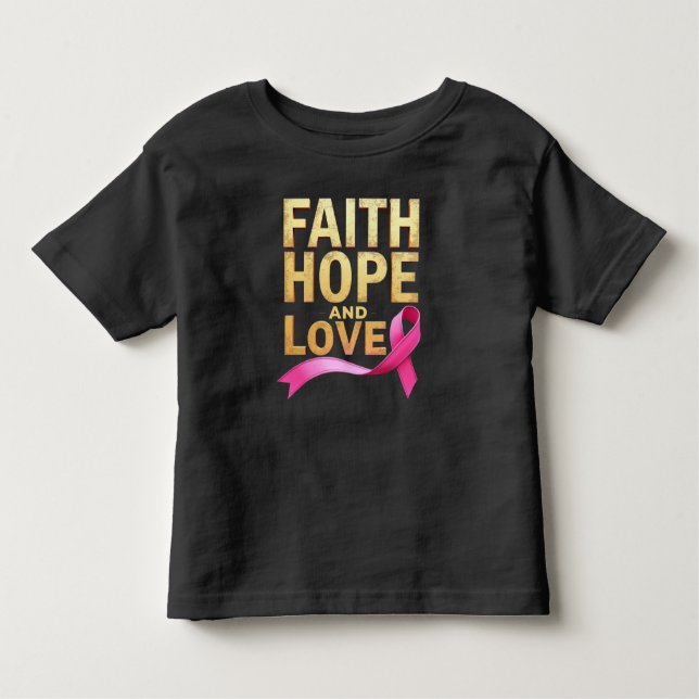 Faith, Hope och Kärlek Breast Cancer Awareness T Shirt (Framsida)