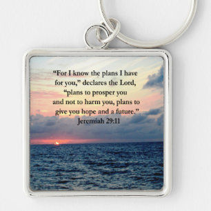 FAITH I JEREMIAH 29:11 SUNRISE VERSE FYRKANTIG SILVERFÄRGAD NYCKELRING