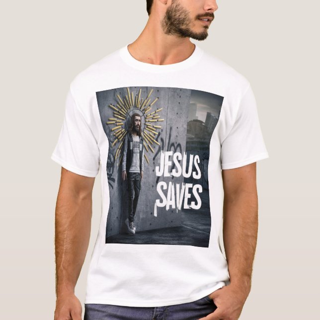 Faith in Action: Jesus Saves T Shirt (Framsida)