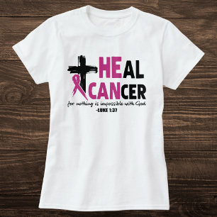 Faith-Inspired 'Heal Cancer' Rosa Ribbon och Kor T Shirt