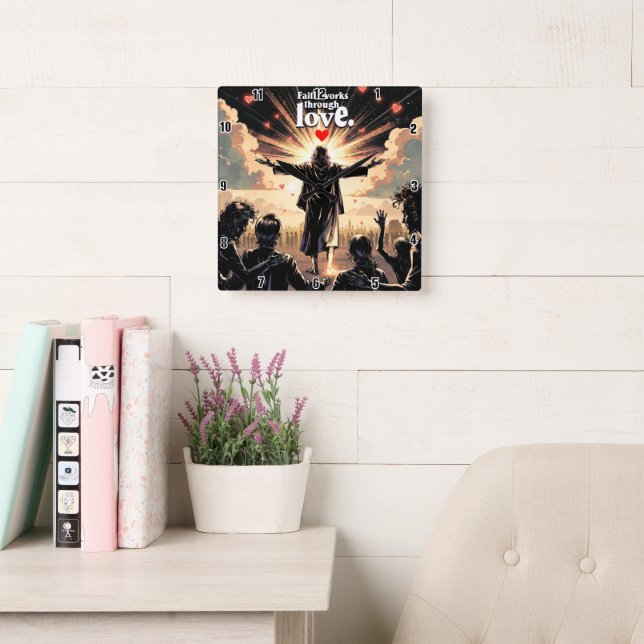 Faith jobbar genom kärlek. Galatianer 5:6 Fyrkantig Klocka (Läsesal)