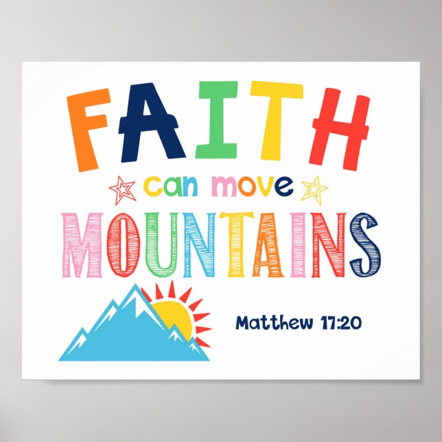 Faith kan flytta berg Kids Christian Scripture Poster (Framsidan)
