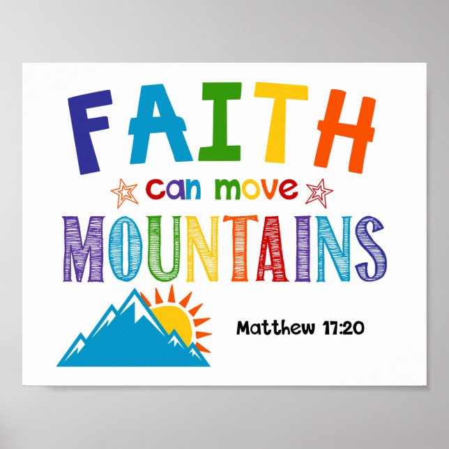 Faith kan flytta berg Kids Christian Scripture Poster (Framsidan)