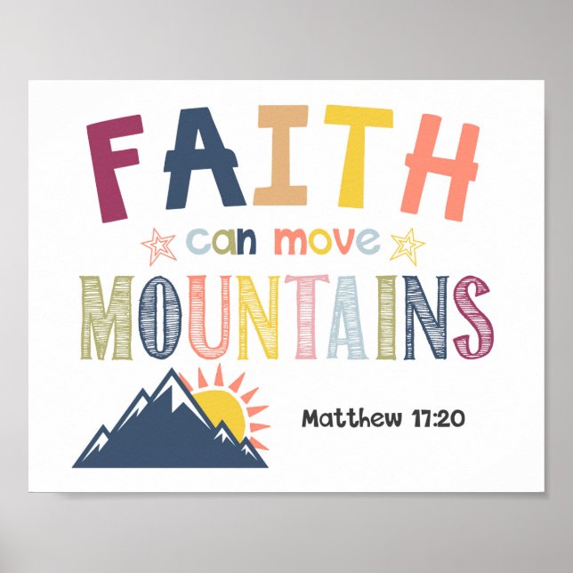 Faith kan flytta berg Kids Christian Scripture Poster (Framsidan)