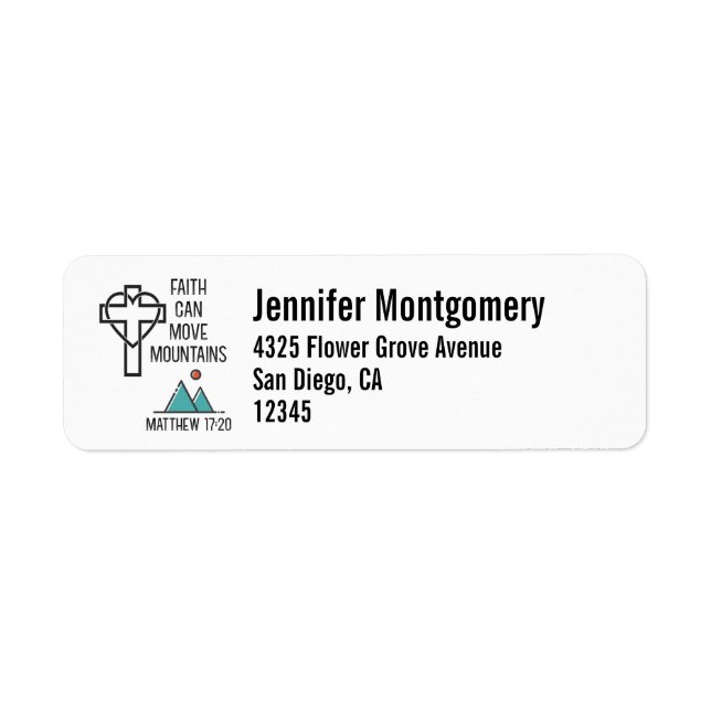Faith kan flytta den kristna bibelcitatet från ber returadress etikett (Framsidan)