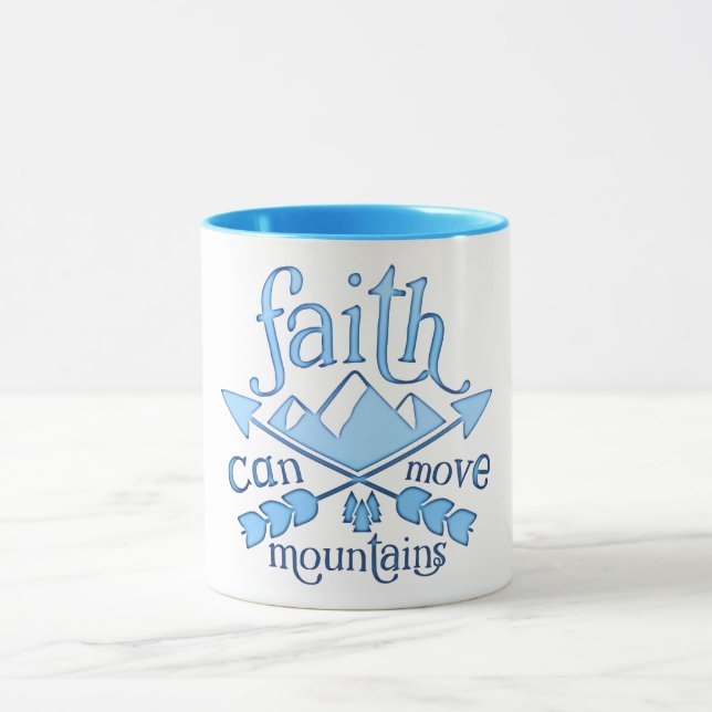 Faith kan flytta Mountains Blue Typography Mugg (Center)