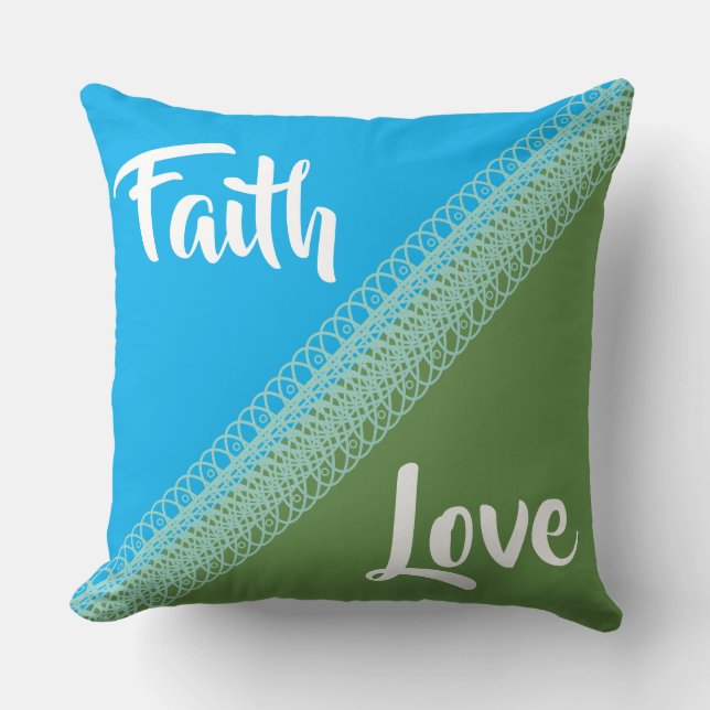 Faith/Kärlek Blue/Grönt Reversible Pillow Kudde (Framsida)