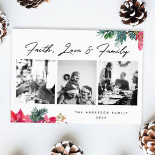 Faith Kärlek Family. Religiösa Juli blommigt Julkort