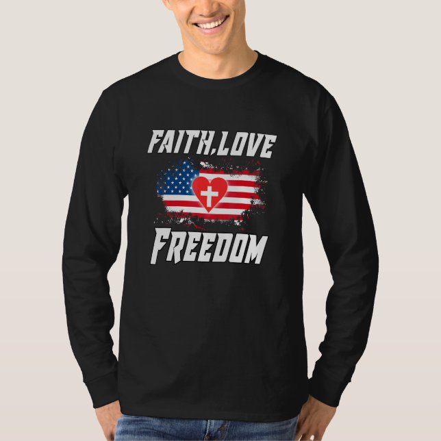 Faith Kärlek Freedom American Flagga Flower för Kr T Shirt (Framsida)