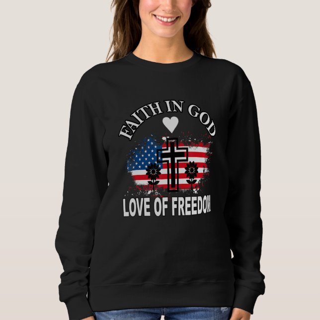 Faith Kärlek Freedom American Flagga Flower för Kr T Shirt (Framsida)