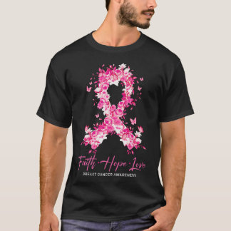Faith Kärlek Hope Breast Cancer Awareness Blommigt T Shirt
