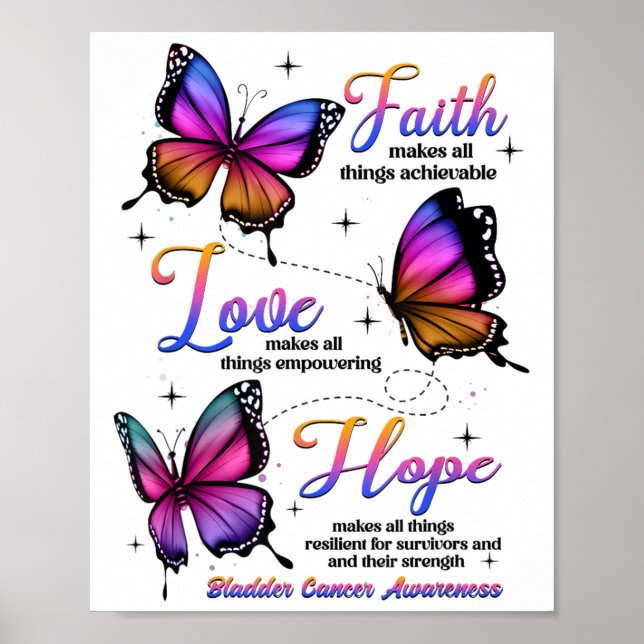 Faith Kärlek Hope Butterfly Lila Bladder Cancer Aw Poster (Framsidan)