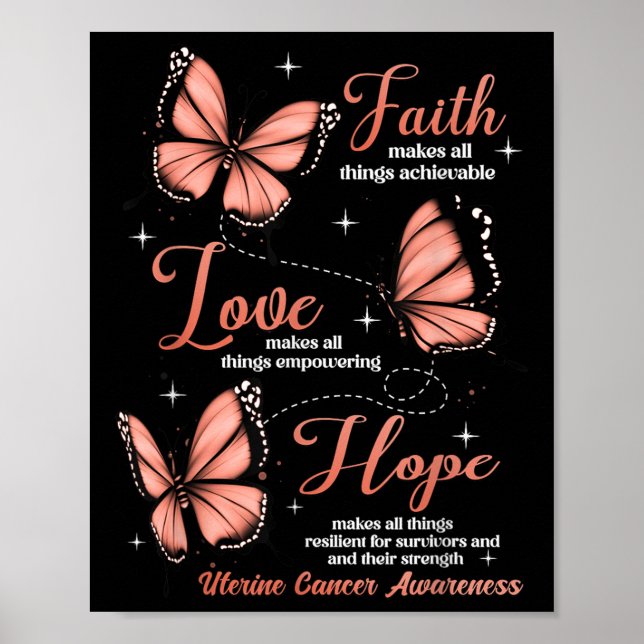 Faith Kärlek Hope Butterfly Uterine Cancer Awarene Poster (Framsidan)