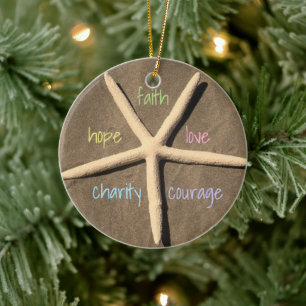 Faith Kärlek Hope Courage Charage Starfish Julgransprydnad Keramik