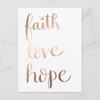 Faith Kärlek Hope Gold Foil-vykort Vykort