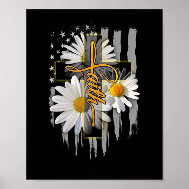 Faith Kor Avslappnad Kor Daisy US Flagga Blommigt Poster (Framsidan)