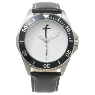 Faith Kor Black and White Modern Typography Armbandsur