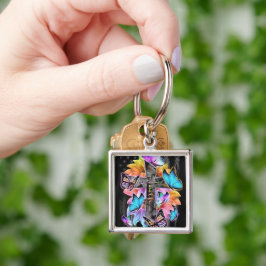 Faith Kor, fjärilar och blommor Fyrkantig Silverfärgad Nyckelring