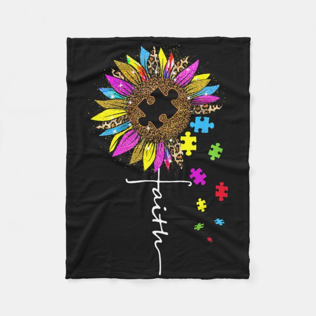 Faith Kor Solros Autism Mamma Leopard Puzzle Pi Fleecefilt (Framsidan)