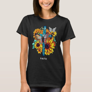 Faith Kor Sunblommblommblommor Butterflies Christi T Shirt