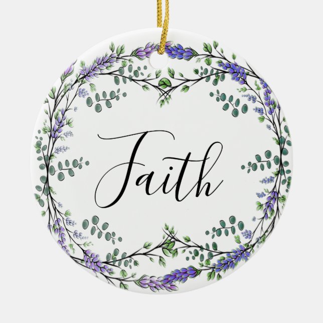 Faith Lavender Eucalyptus lila blommor boho Julgransprydnad Keramik (Framsidan)