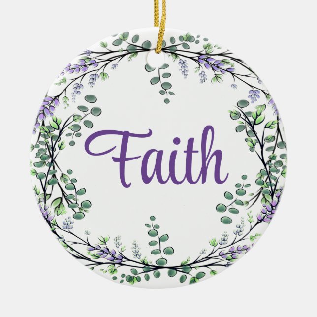 Faith Lavender Eucalyptus lila blommor greenery Julgransprydnad Keramik (Framsidan)