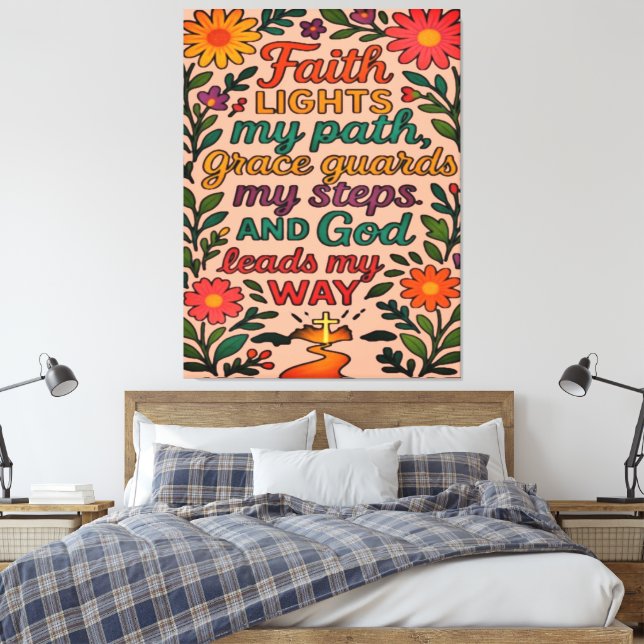 Faith Lights My Path Christian Art - Inspirational Canvastryck (Insitu (sovrum))