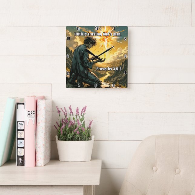 Faith litar på Guds plan. Proverbs 3:5-6 Fyrkantig Klocka (Läsesal)