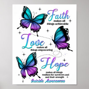 Faith Love Hope Fjäril Suicide Medvetenhet Poster